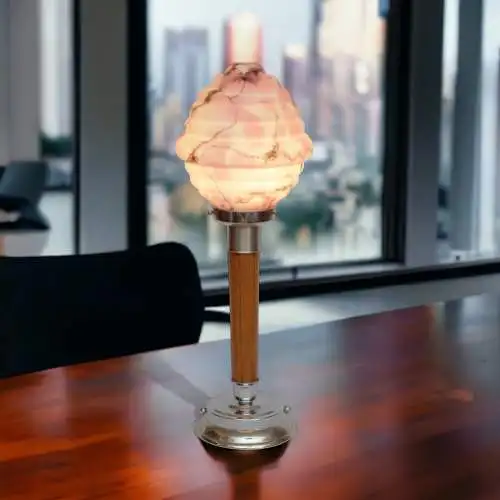 ART DECO Design Tischlampe Schreibtischlampe Unikat "NIKKEI TOWER" antikes Glas