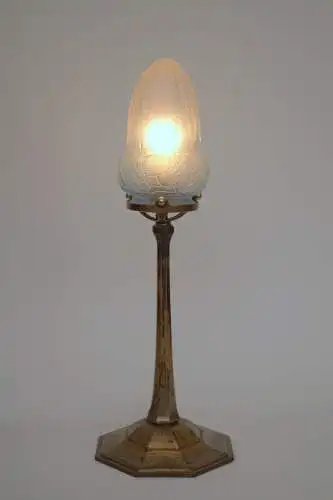 Original Jugendstil Tischlampe "BLUE DELILAH" Messinglampe 1910 Tischleuchte