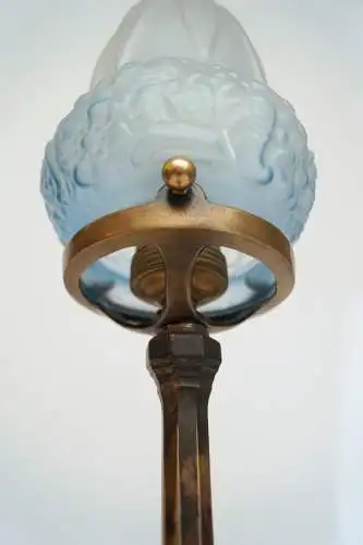 Original Jugendstil Tischlampe "BLUE DELILAH" Messinglampe 1910 Tischleuchte