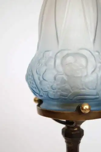 Original Jugendstil Tischlampe "BLUE DELILAH" Messinglampe 1910 Tischleuchte