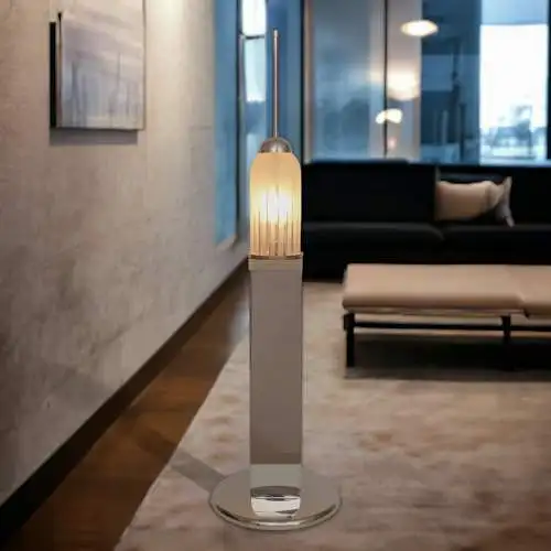 Große Design Tischleuchte "EMPIRE STATE" Unikat Chrom 70er Tischlampe