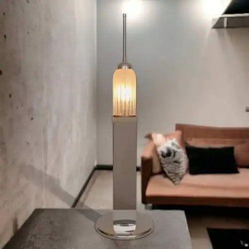 Große Design Tischleuchte "EMPIRE STATE" Unikat Chrom 70er Tischlampe