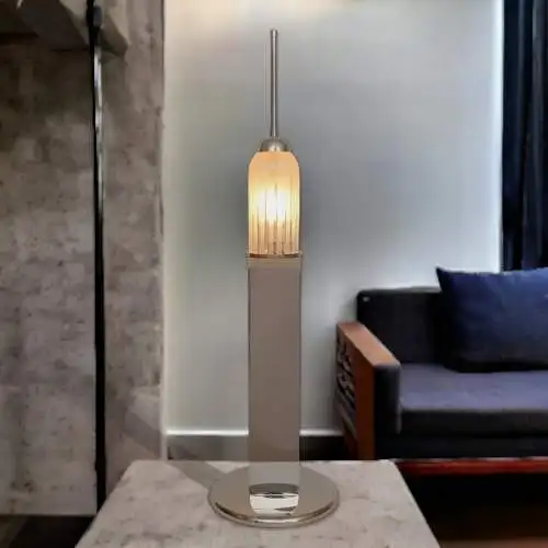 Große Design Tischleuchte "EMPIRE STATE" Unikat Chrom 70er Tischlampe