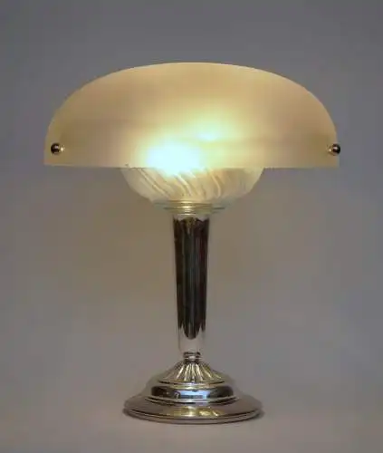 Art Deco Schreibtischleuchte "BLUE BOTTOM" Chrom Tischlampe Unikat