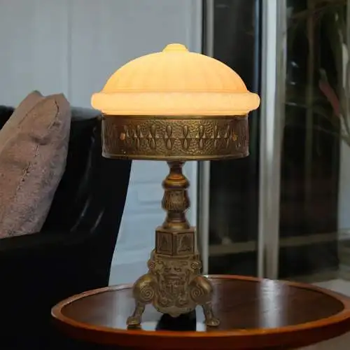 Jugendstil Salonleuchte "EMPIRE" Unikat Messinglampe schwere Schreibtischlampe