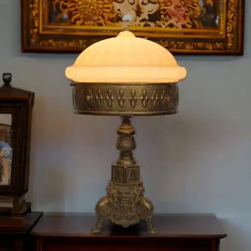 Jugendstil Salonleuchte "EMPIRE" Unikat Messinglampe schwere Schreibtischlampe