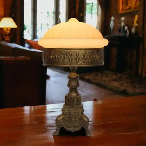 Jugendstil Salonleuchte "EMPIRE" Unikat Messinglampe schwere Schreibtischlampe