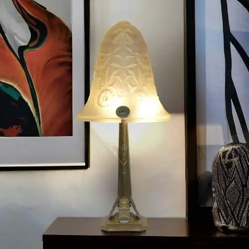 Signierte original französische Art Deco Tischlampe "LA CHIMERE PARIS"  1920