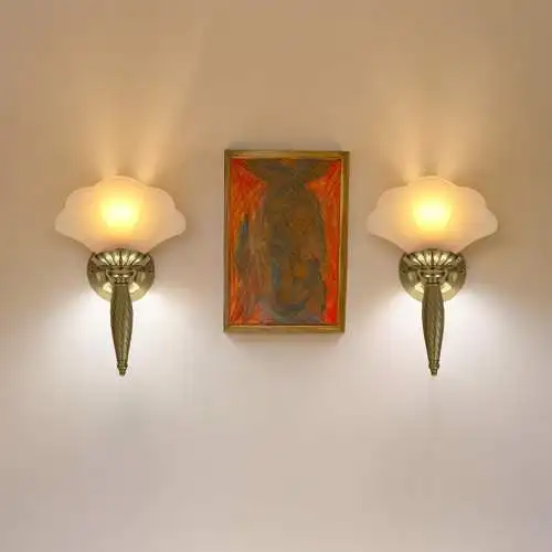 2 Stück Art Deco Wandleuchte "GOLD SHELL" Messinglampe Unikate Wandlampe