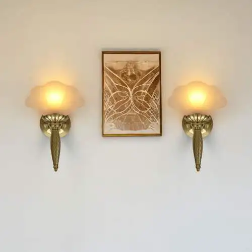 2 Stück Art Deco Wandleuchte "GOLD SHELL" Messinglampe Unikate Wandlampe