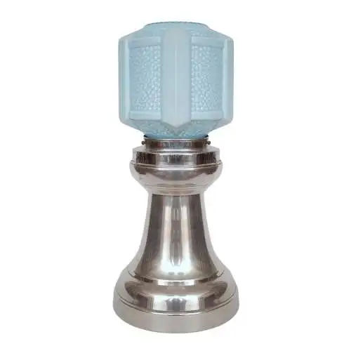 Art Deco Tischleuchte "SKYTOWER" Unikat Nickel Tischlampe silber blau