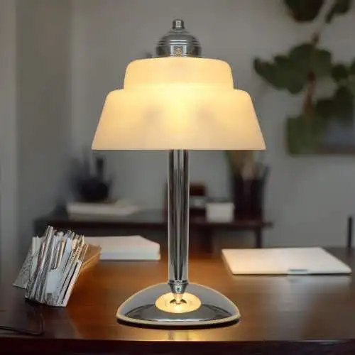 Bauhaus Art Déco Design Tischleuchte "HALLEY" Schreibtischlampe Chrom Unikat