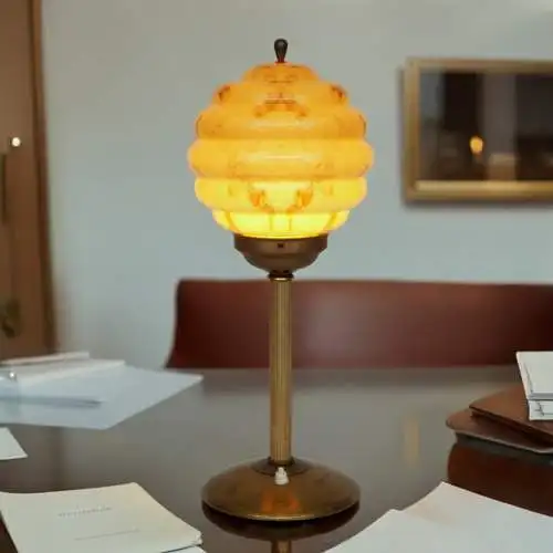 Original Art Deco Design Tischleuchte "BUFFALLO" Tischlampe Lampe Messinglampe