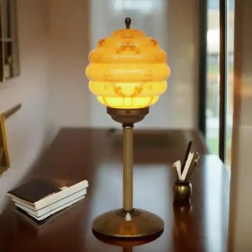 Original Art Deco Design Tischleuchte "BUFFALLO" Tischlampe Lampe Messinglampe