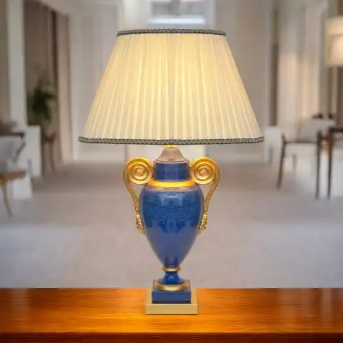 Klassische Landhaus Tischleuchte "GOLDEN BLUE" Tischlampe Keramik