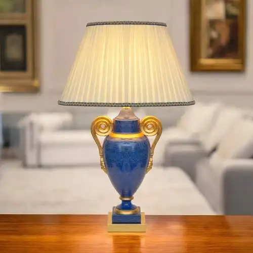 Klassische Landhaus Tischleuchte "GOLDEN BLUE" Tischlampe Keramik