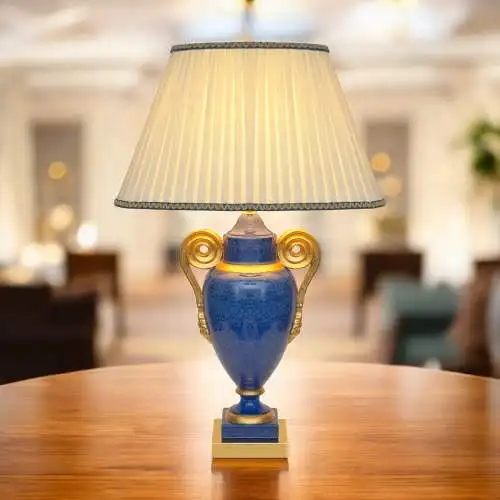 Klassische Landhaus Tischleuchte "GOLDEN BLUE" Tischlampe Keramik