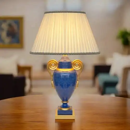 Klassische Landhaus Tischleuchte "GOLDEN BLUE" Tischlampe Keramik