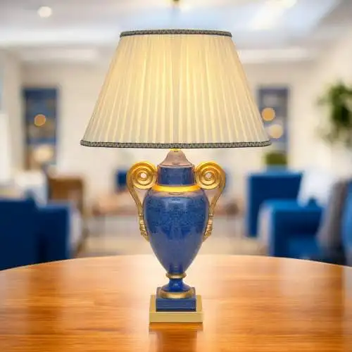 Klassische Landhaus Tischleuchte "GOLDEN BLUE" Tischlampe Keramik