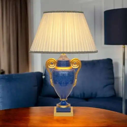 Klassische Landhaus Tischleuchte "GOLDEN BLUE" Tischlampe Keramik