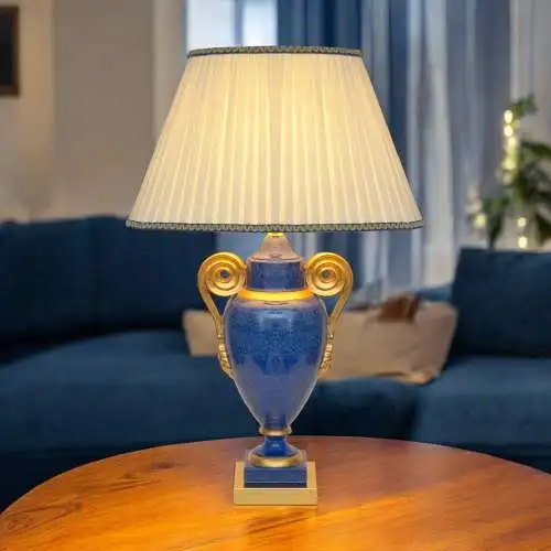 Klassische Landhaus Tischleuchte "GOLDEN BLUE" Tischlampe Keramik