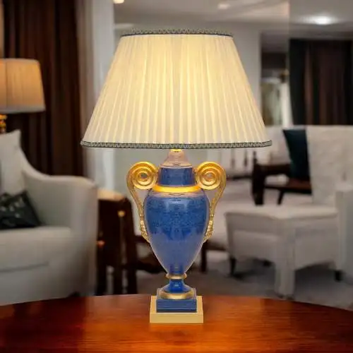 Klassische Landhaus Tischleuchte "GOLDEN BLUE" Tischlampe Keramik