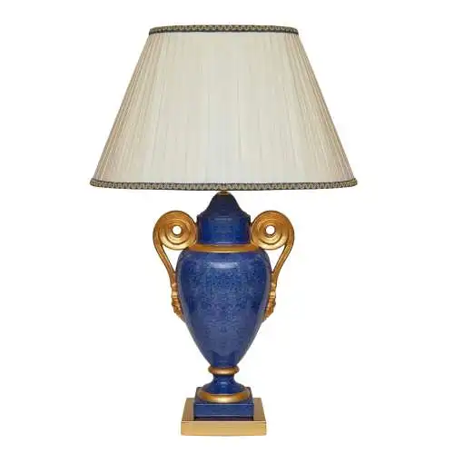 Klassische Landhaus Tischleuchte "GOLDEN BLUE" Tischlampe Keramik