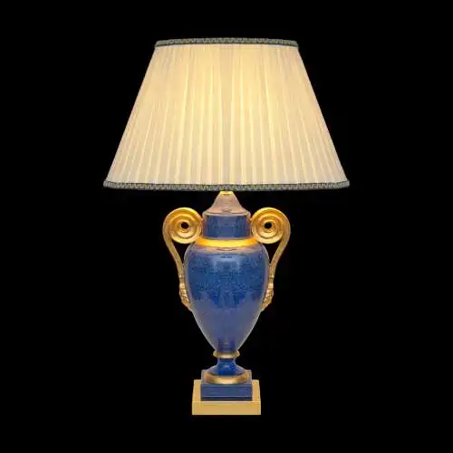 Klassische Landhaus Tischleuchte "GOLDEN BLUE" Tischlampe Keramik