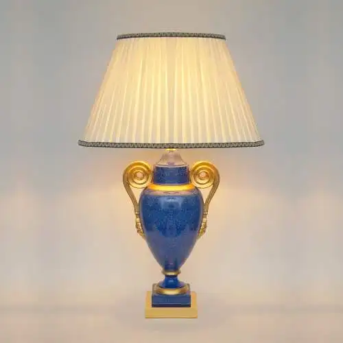 Klassische Landhaus Tischleuchte "GOLDEN BLUE" Tischlampe Keramik