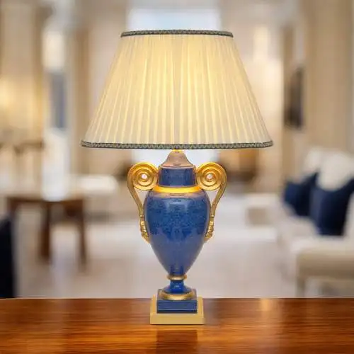 Klassische Landhaus Tischleuchte "GOLDEN BLUE" Tischlampe Keramik