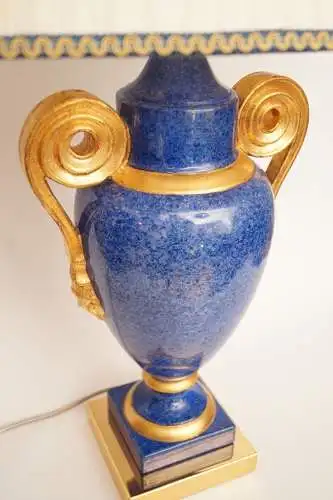 Klassische Landhaus Tischleuchte "GOLDEN BLUE" Tischlampe Keramik