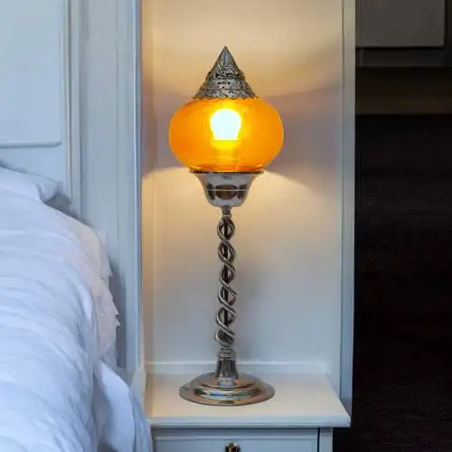 Art Deco Jugendstil Tischleuchte "TUNIS" Unikat Messinglampe Chrom Einzelstück