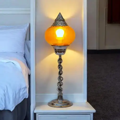 Art Deco Jugendstil Tischleuchte "TUNIS" Unikat Messinglampe Chrom Einzelstück