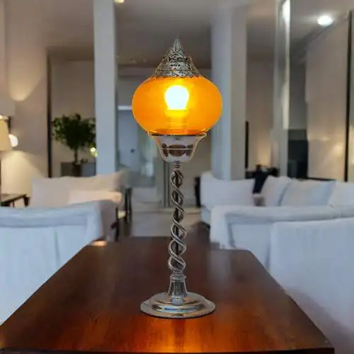 Art Deco Jugendstil Tischleuchte "TUNIS" Unikat Messinglampe Chrom Einzelstück