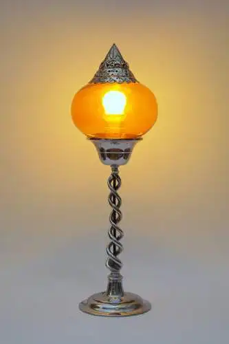 Art Deco Jugendstil Tischleuchte "TUNIS" Unikat Messinglampe Chrom Einzelstück