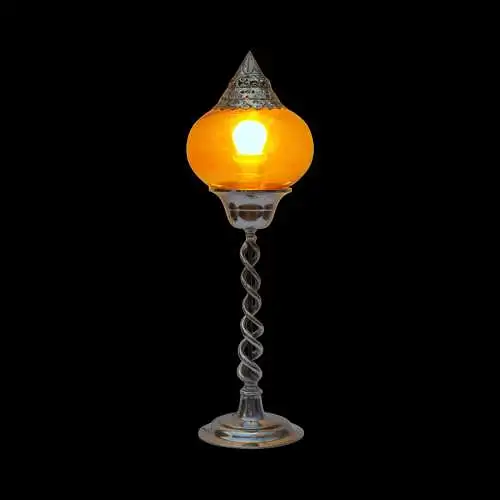 Art Deco Jugendstil Tischleuchte "TUNIS" Unikat Messinglampe Chrom Einzelstück