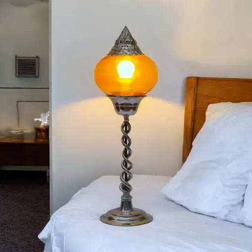 Art Deco Jugendstil Tischleuchte "TUNIS" Unikat Messinglampe Chrom Einzelstück