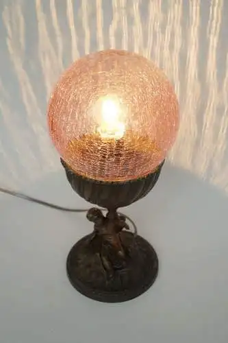 Romantische Jugendstil Tischleuchte "PINKY" Putto Messinglampe Unikat