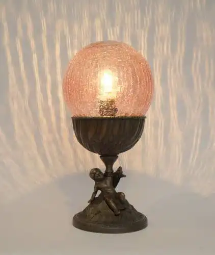 Romantische Jugendstil Tischleuchte "PINKY" Putto Messinglampe Unikat