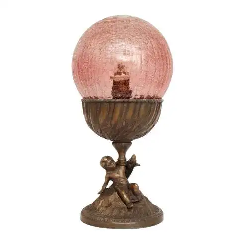 Romantische Jugendstil Tischleuchte "PINKY" Putto Messinglampe Unikat