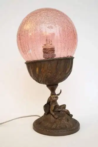 Romantische Jugendstil Tischleuchte "PINKY" Putto Messinglampe Unikat