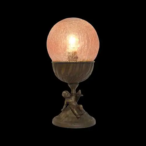 Romantische Jugendstil Tischleuchte "PINKY" Putto Messinglampe Unikat