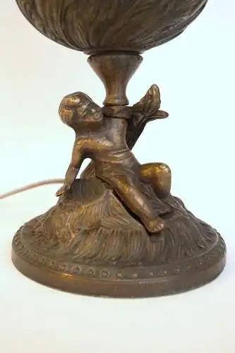 Romantische Jugendstil Tischleuchte "PINKY" Putto Messinglampe Unikat