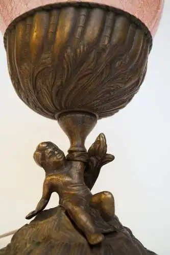 Romantische Jugendstil Tischleuchte "PINKY" Putto Messinglampe Unikat