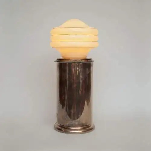 Spaceage Design Tischleuchte "WILD DRUM CANON" Unikat Tischlampe Opal Nickel