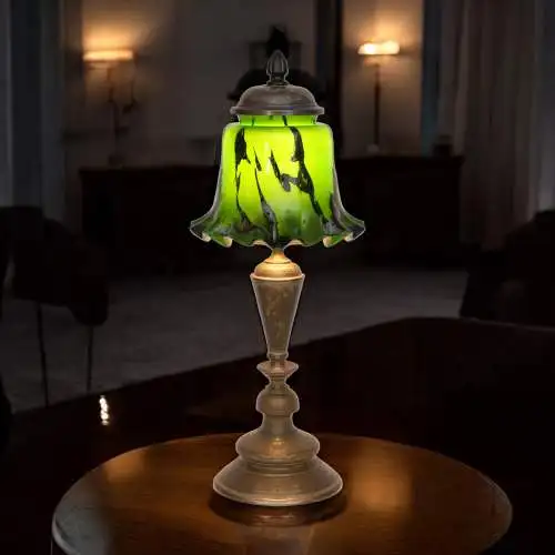 Art Déco Tischleuchte "LITTE GREENY" Messinglampe Unikat Peil & Putzler 2x vfgb.