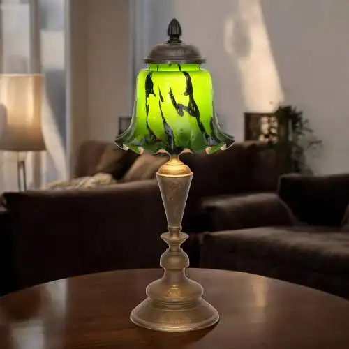 Art Déco Tischleuchte "LITTE GREENY" Messinglampe Unikat Peil & Putzler 2x vfgb.