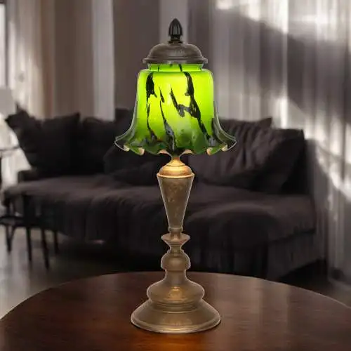 Art Déco Tischleuchte "LITTE GREENY" Messinglampe Unikat Peil & Putzler 2x vfgb.