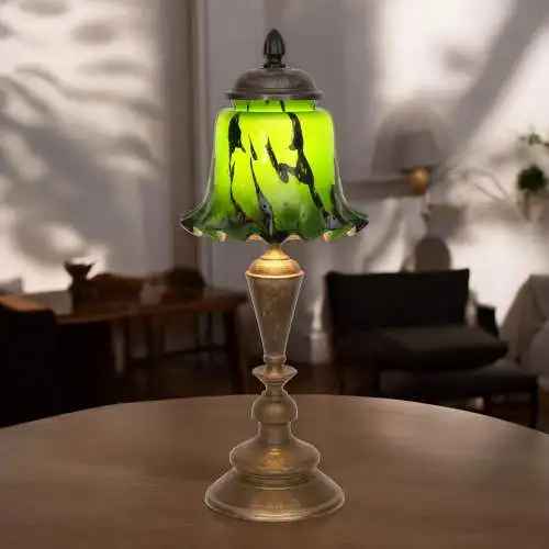 Art Déco Tischleuchte "LITTE GREENY" Messinglampe Unikat Peil & Putzler 2x vfgb.