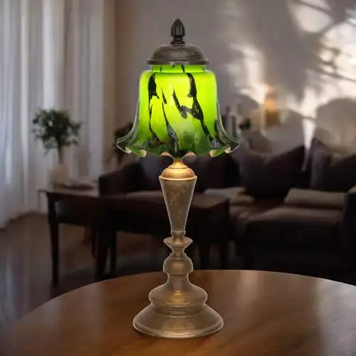 Art Déco Tischleuchte "LITTE GREENY" Messinglampe Unikat Peil & Putzler 2x vfgb.